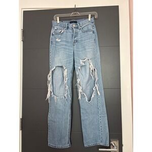 AEROPOSTALE 90s‎ Baggy Light Wash Distressed Ripped Knee Jeans Size 0